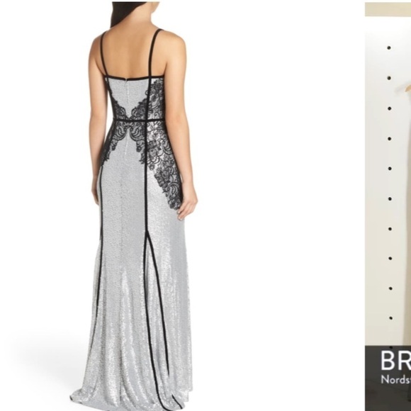 Tadashi Shoji Metallic Sequin & Lace Gown 14 - Picture 2 of 8